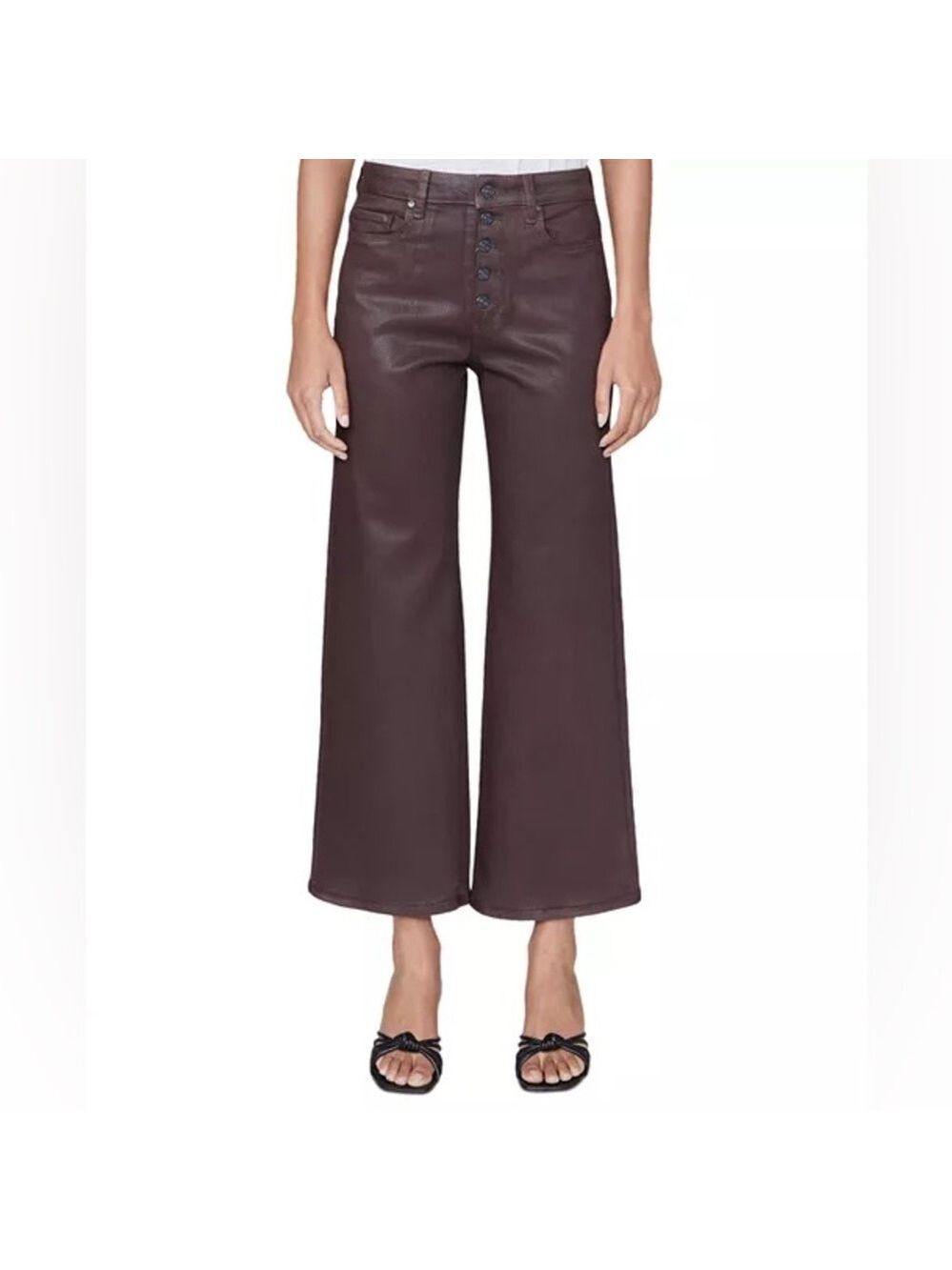 PAIGE Anessa Jeans 33 NWT Chicory Luxe Coated Ankle Flare Exposed Button Fly